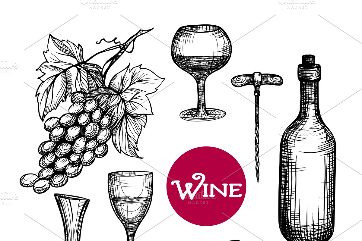 Hand drawn wine set in Illustrations - product preview 8