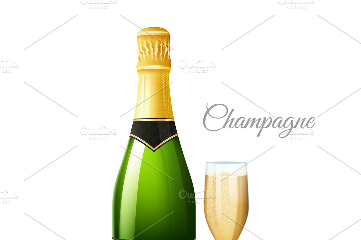 Champagne bottle and full glass in Illustrations - product preview 8