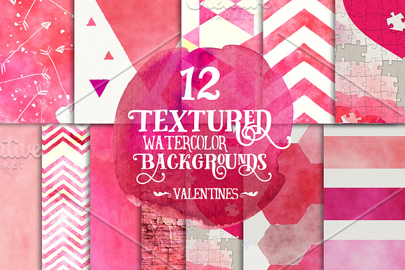 Watercolor Valentines Digital Papers in Patterns - product preview 4