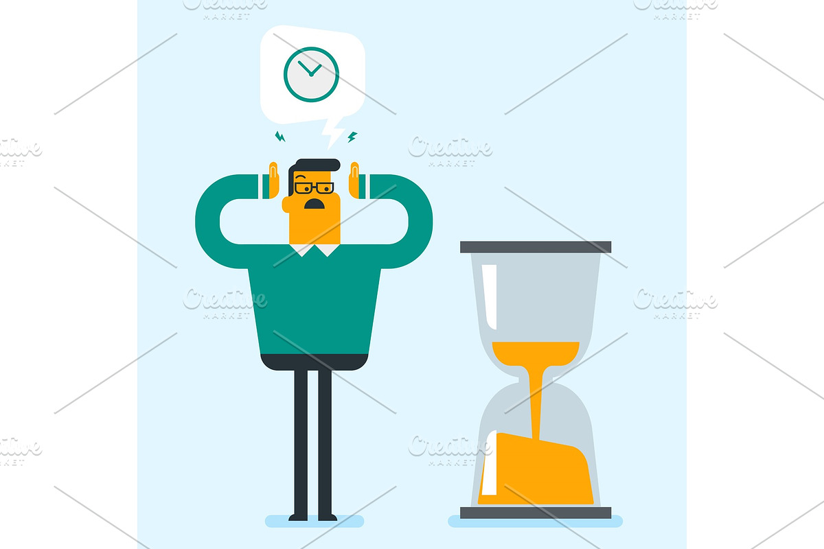 Afraid caucasian businessman looking at hourglass. in Illustrations - product preview 8