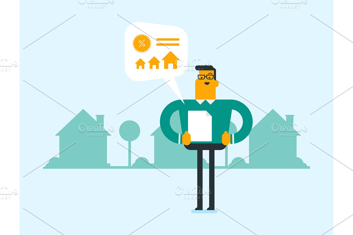 Caucasian man reading real estate advertisement. in Illustrations - product preview 8