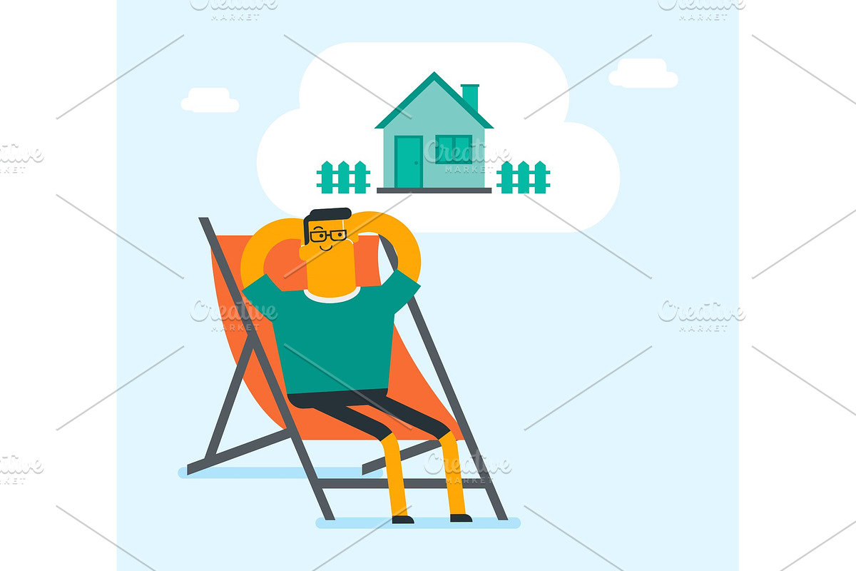 Caucasian white man dreaming about buying a house. in Illustrations - product preview 8