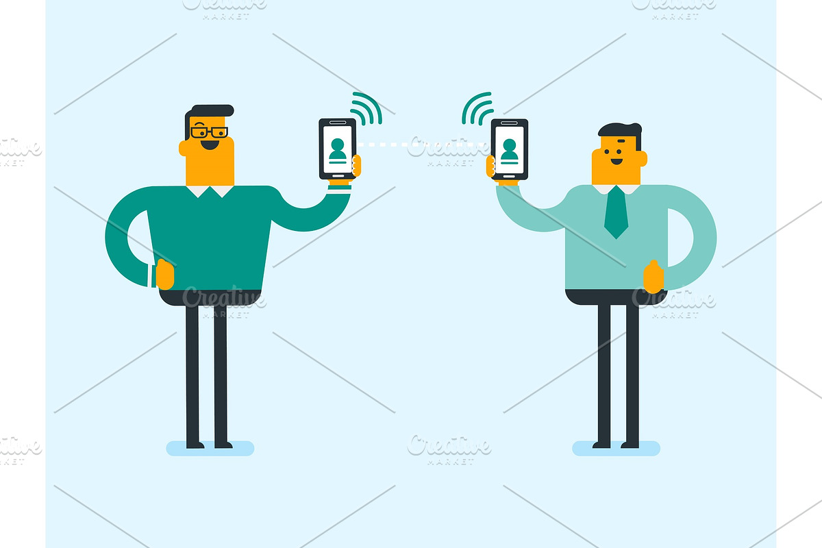 Two men exchanging information via smartphones. in Illustrations - product preview 8