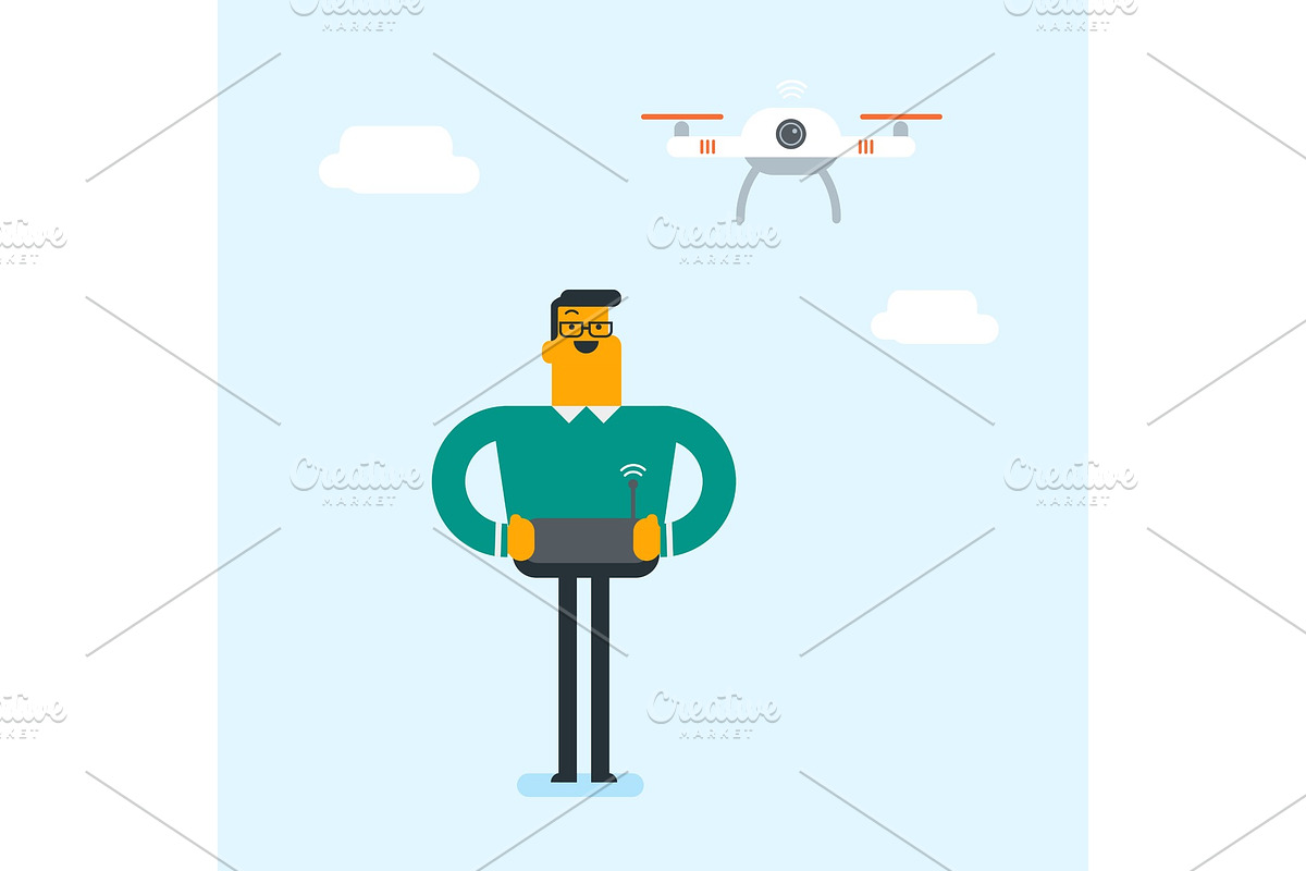 Young caucasian white man flying drone. in Illustrations - product preview 8
