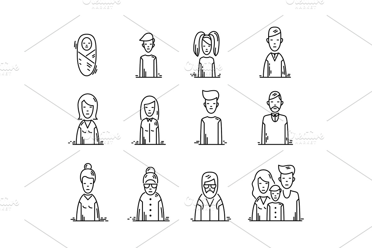 line icons Family people avatars kids parents grandparents. in Illustrations - product preview 8
