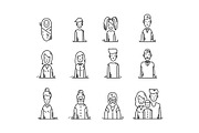 line icons Family people avatars kids parents grandparents.