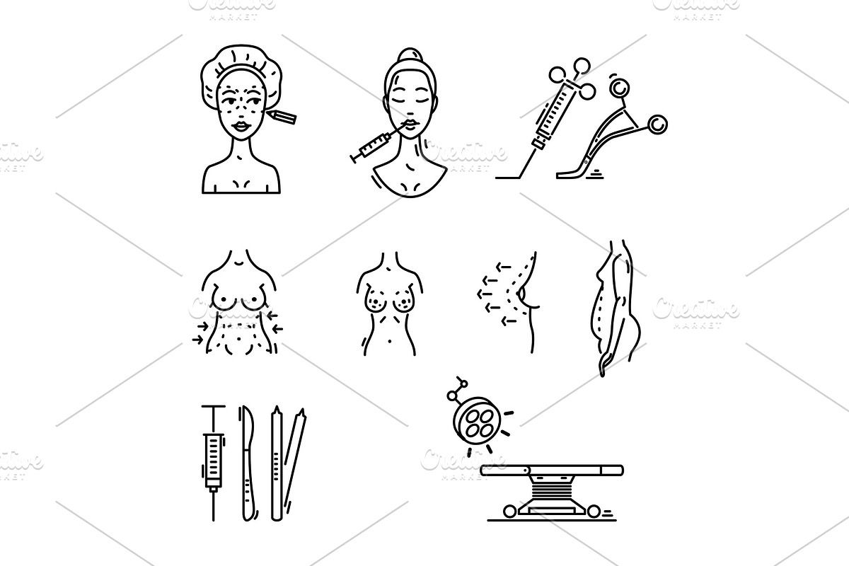 Line icons plastic surgery, aesthetic medicine, cosmetic procedure. in Illustrations - product preview 8