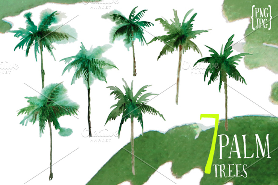 7 watercolor palm trees