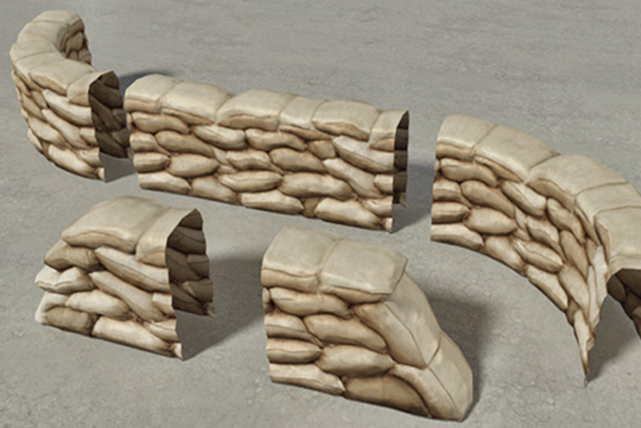 Sandbags Wall Construction Kit in Objects - product preview 8