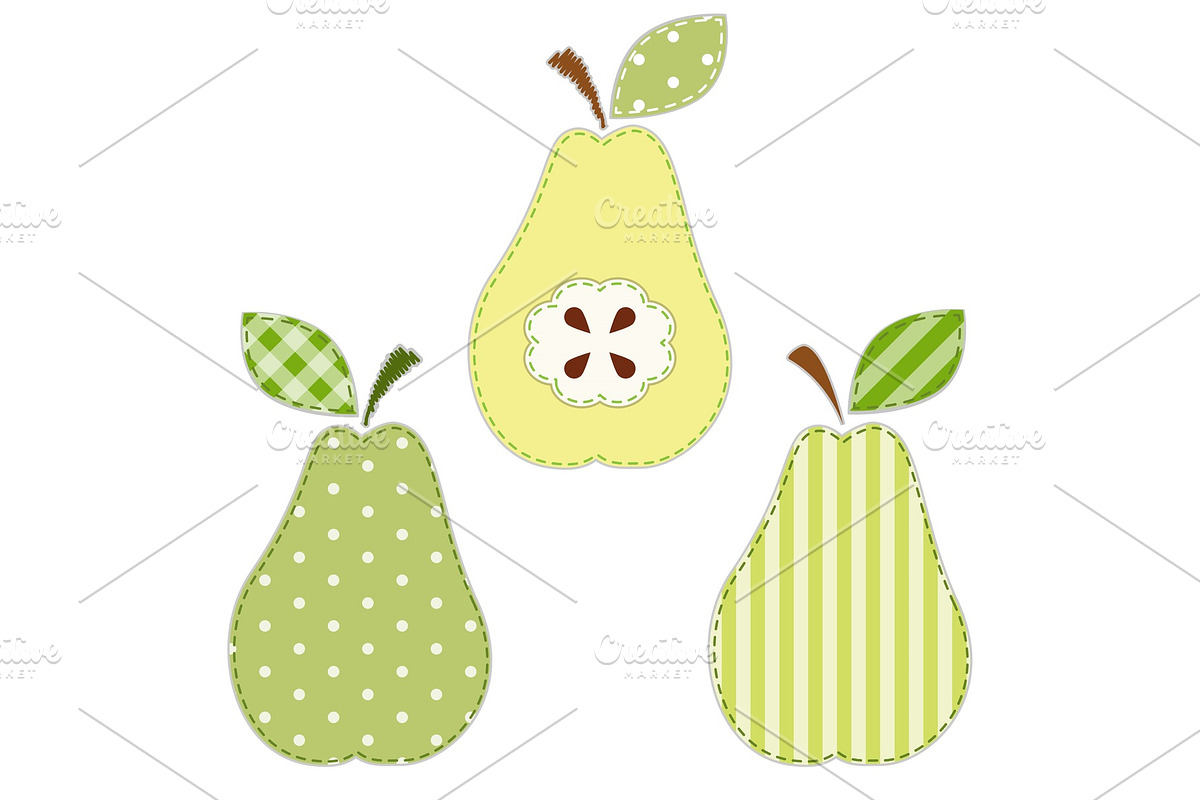 Set of cute pears as retro fabric applique in Textures - product preview 8