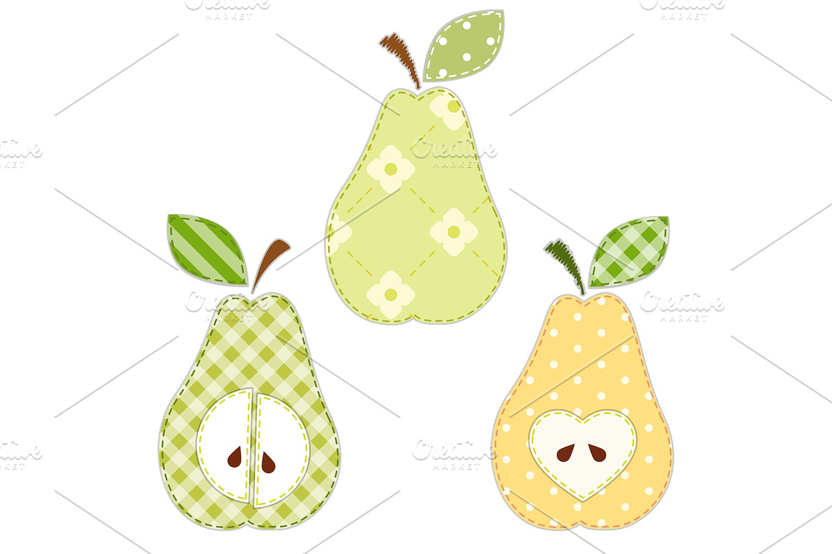 Set of cute pears as retro fabric applique in Textures - product preview 8