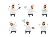 Funny characters of chef in action poses. Vector illustrations in cartoon style