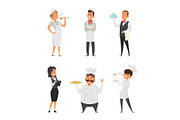 Professional staff of the restaurant. Cook, waiter and other cartoon characters