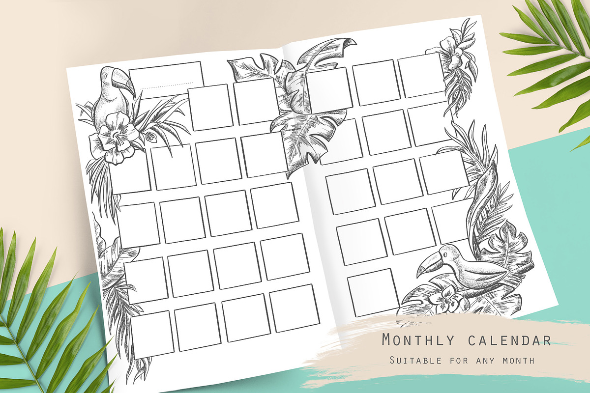 Tropical themed monthly calendar in Stationery Templates - product preview 8