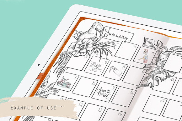 Tropical themed monthly calendar in Stationery Templates - product preview 2