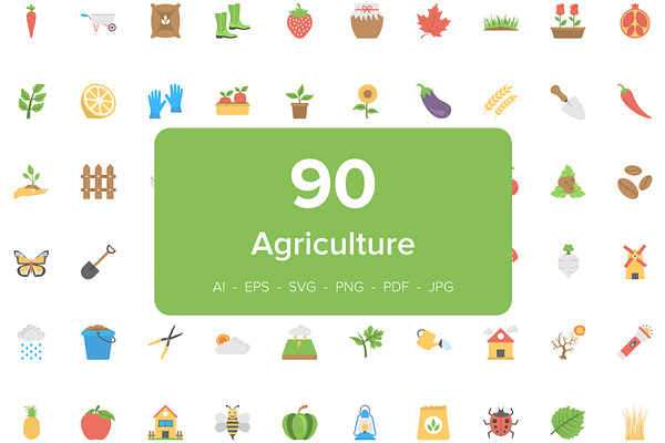 90 Agriculture Flat Vector Icons 