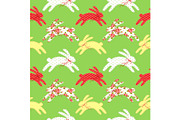 Cute vintage Easter seamless pattern with bunnies as retro fabric patch applique in shabby chic style