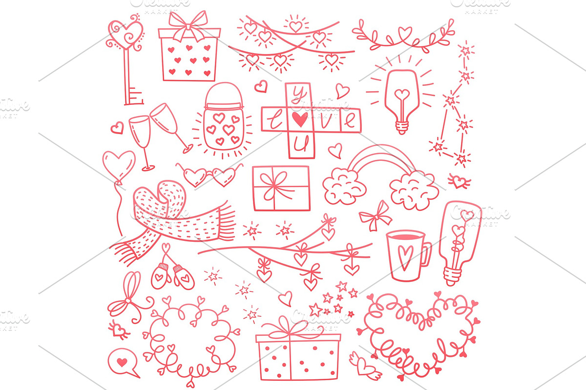Happy valentines day and weeding design elements. Vector illustration. Pink Background With Ornaments, Hearts. Doodles and curls. Be my Valentine. in Illustrations - product preview 8