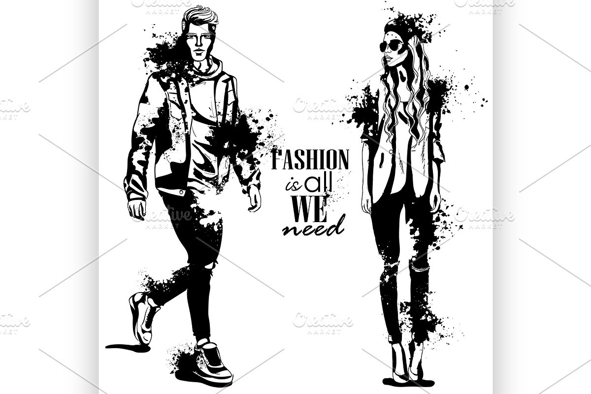 Vector woman and man fashion models in Illustrations - product preview 8