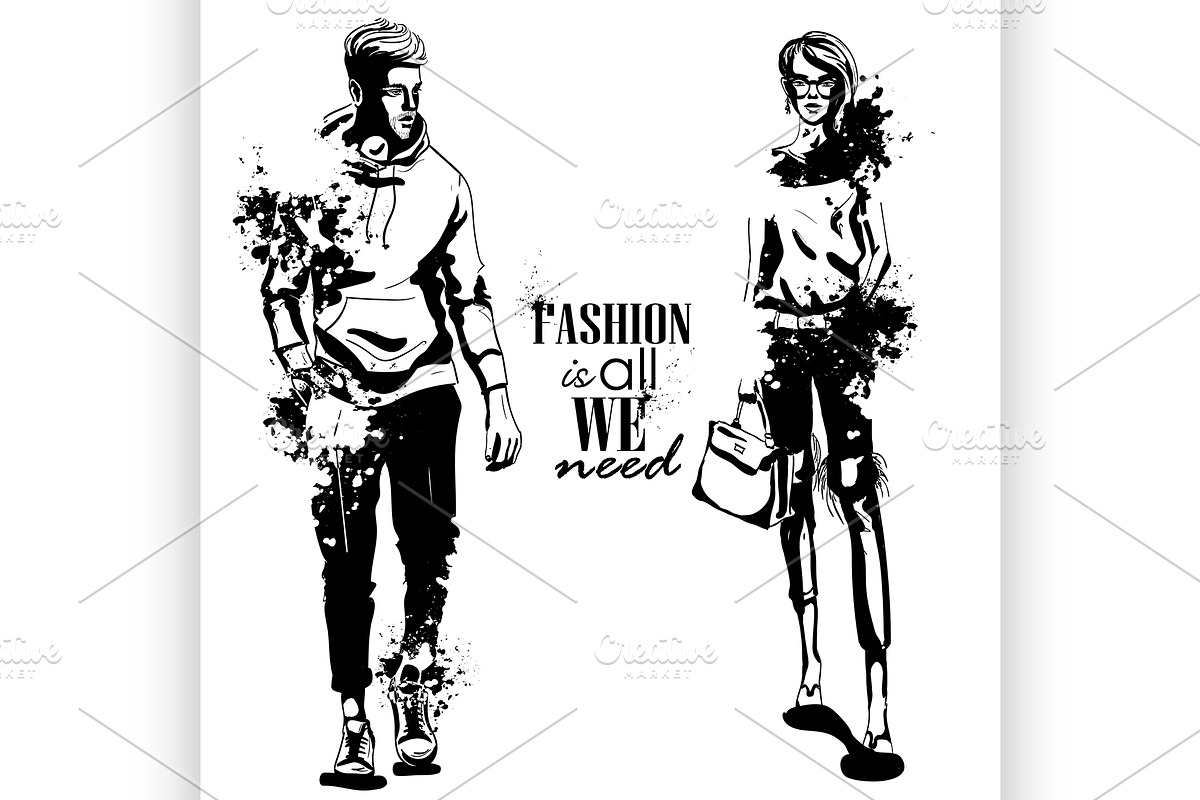 Vector woman and man fashion models in Illustrations - product preview 8