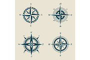 Old or retro compass or vintage wind roses