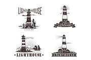 Sketches of lighthouse with lamp on mountain
