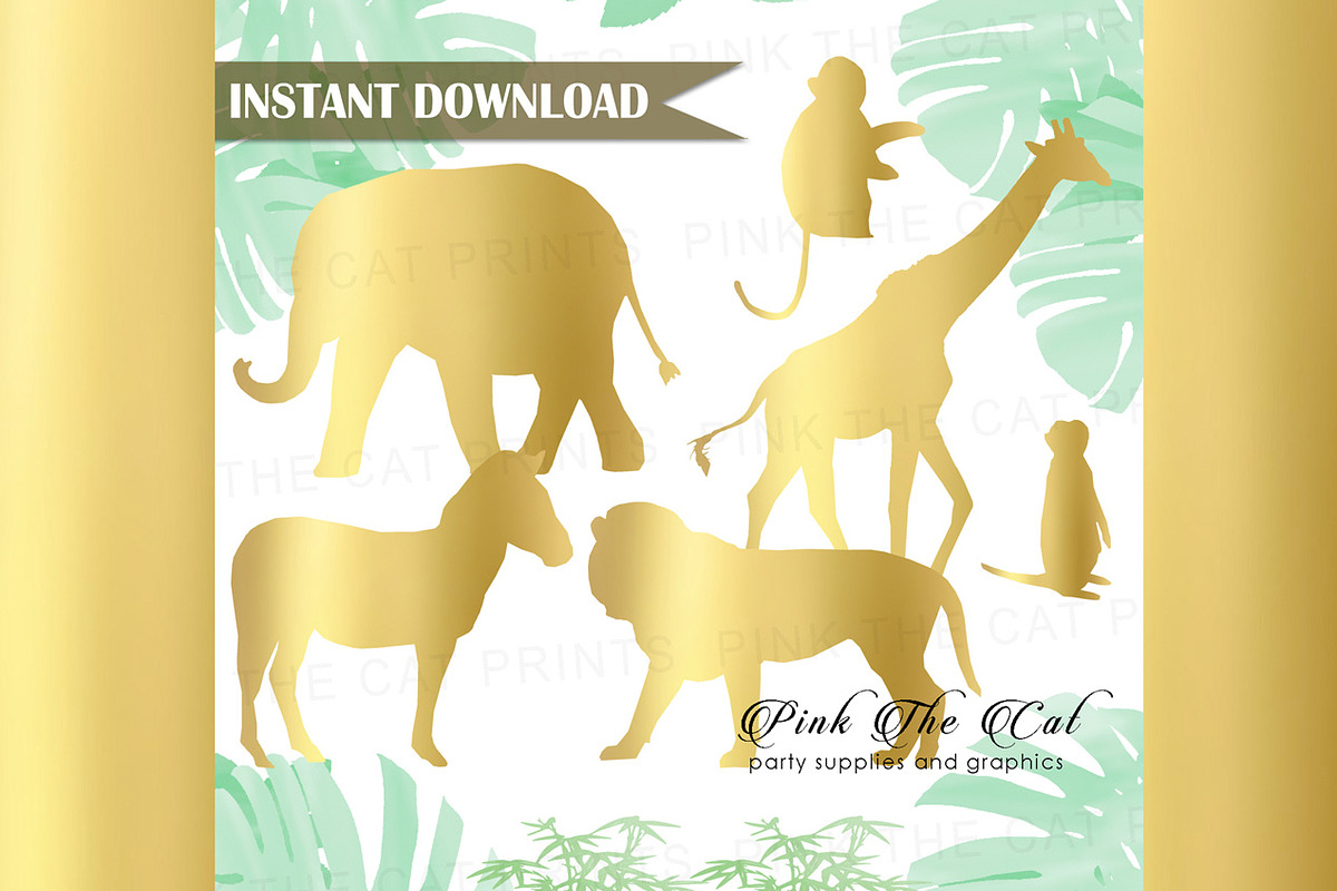 Gold Foil Safari Animals Clipart | Custom-Designed ...