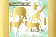 Gold Foil Safari Animals Clipart