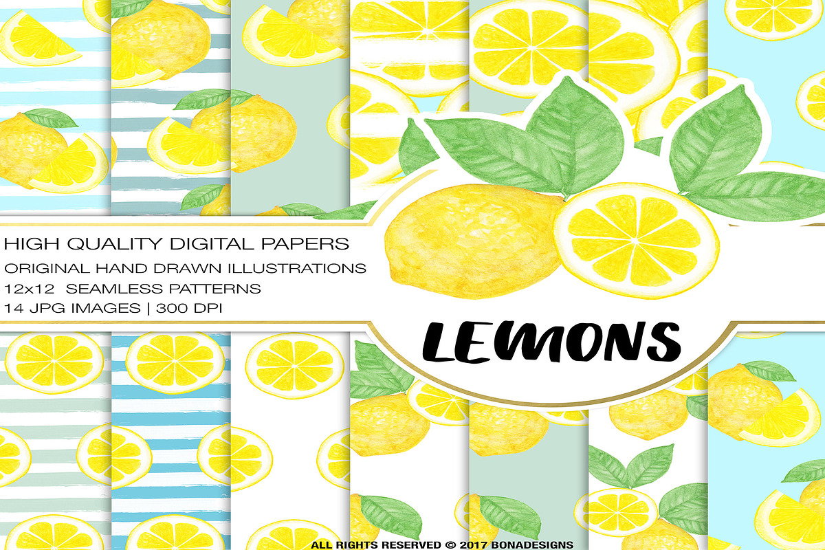 Lemons Digital Paper in Illustrations - product preview 8