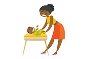 Young african-american mother taking care of baby.