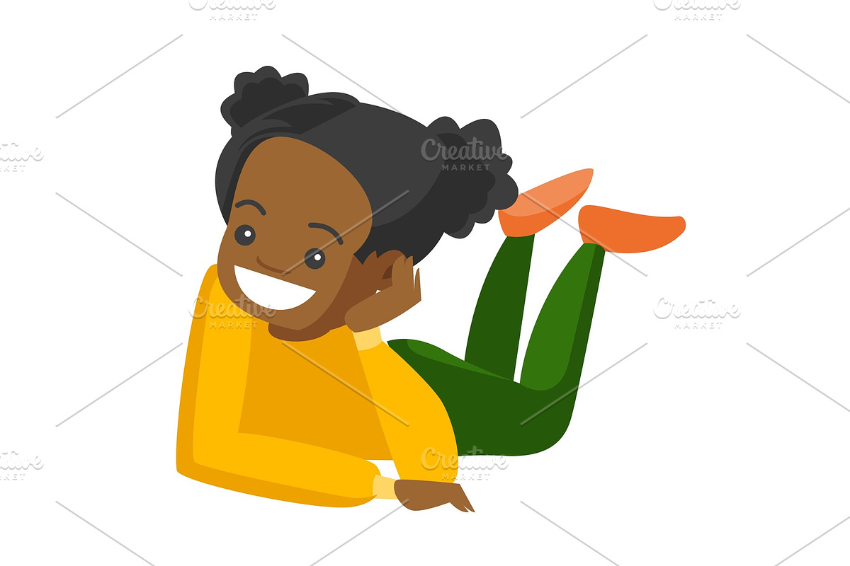 Young african-american girl laying on the floor. in Illustrations - product preview 8