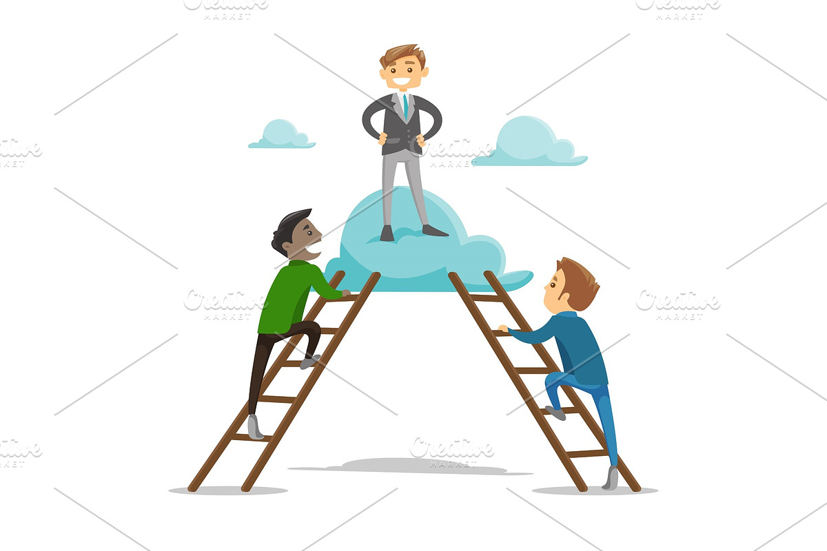 Group of young businessmen climbing on the cloud. in Illustrations - product preview 8