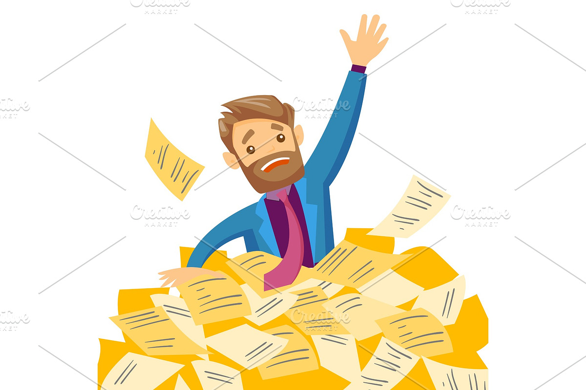 Stressed businessman sinking in the heap of papers in Illustrations - product preview 8