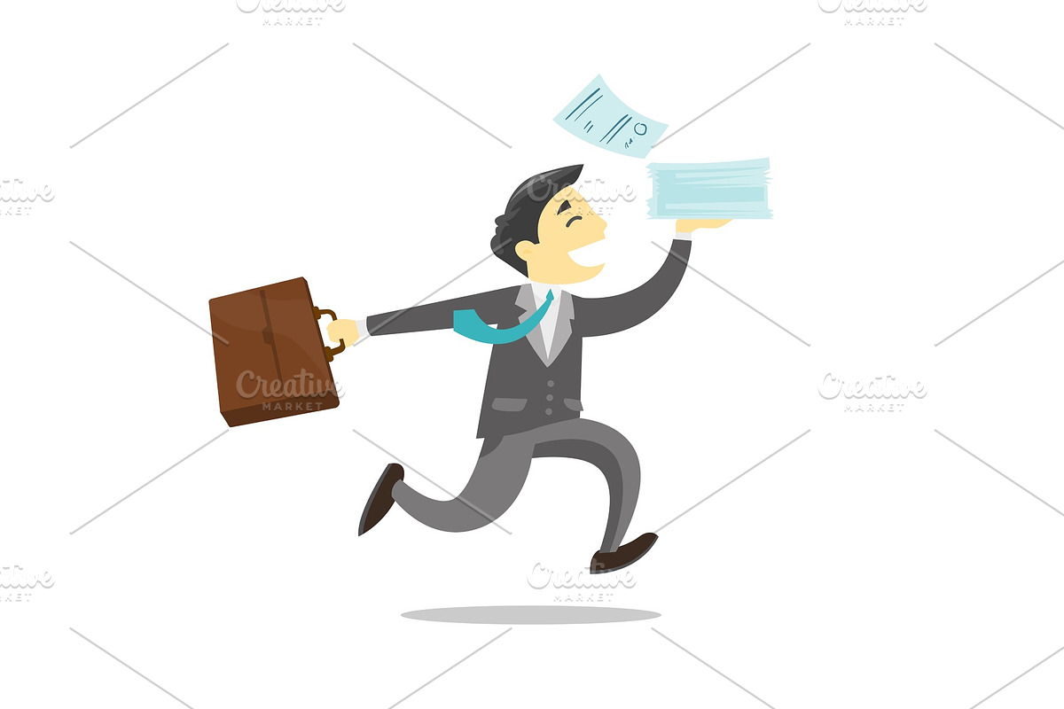 Businessman running with briefcase and documents. in Illustrations - product preview 8