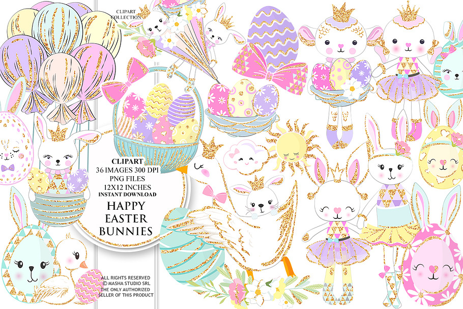 HAPPY EASTER BUNNIES clipart in Illustrations - product preview 8