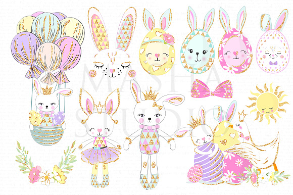 HAPPY EASTER BUNNIES clipart in Illustrations - product preview 2