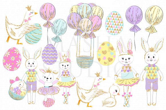 HAPPY EASTER BUNNIES clipart in Illustrations - product preview 3