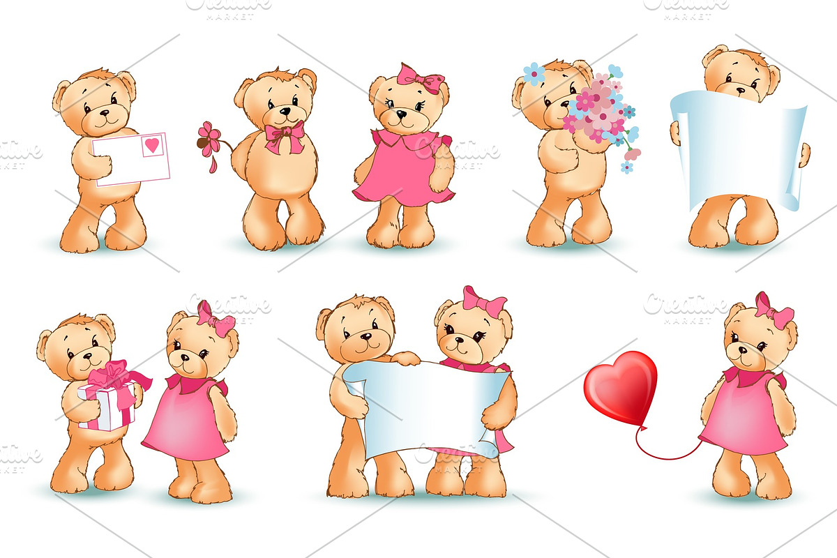 Teddy Bears Set Valentine Vector Illustration in Objects - product preview 8