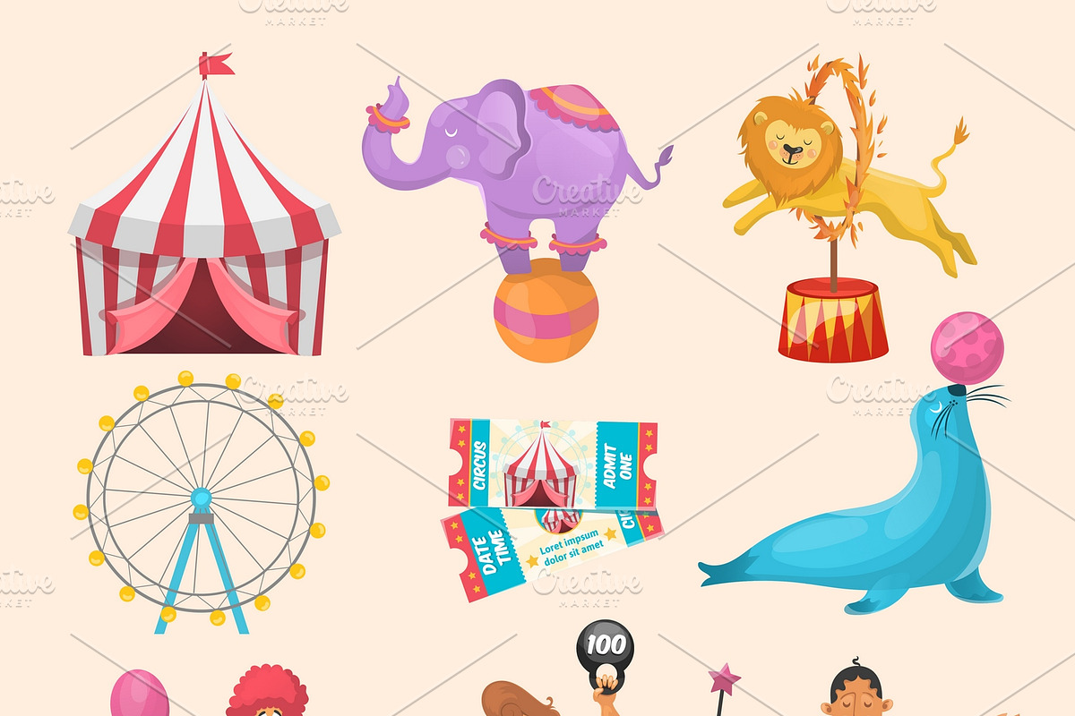 Circus Character Elements Set in Illustrations - product preview 8