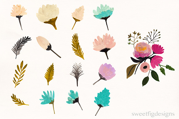 handpainted garden flowers in Illustrations - product preview 1