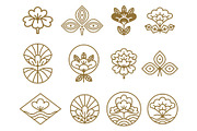 Japanese Icons Flowers Set Vector Illustration