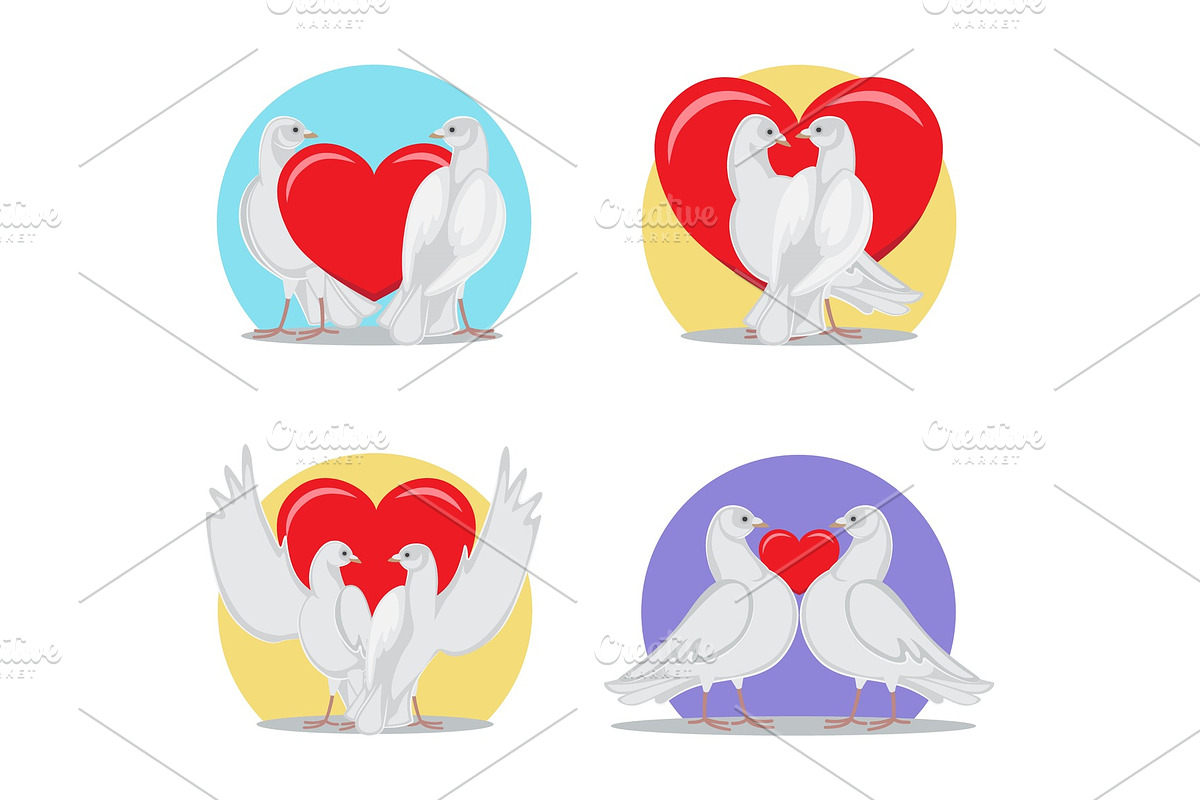 White Doves Couples with Heart Illustrations Set in Illustrations - product preview 8