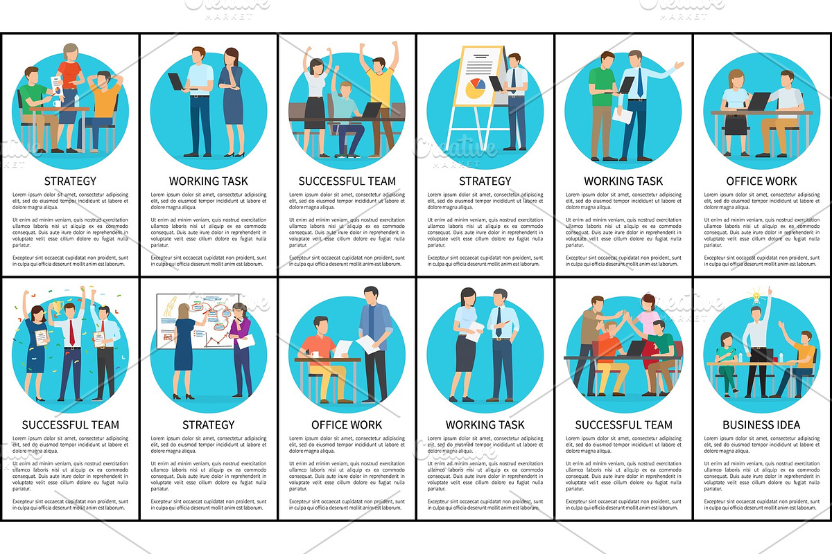 Strategy and Working Task Set Vector Illustration in Illustrations - product preview 8