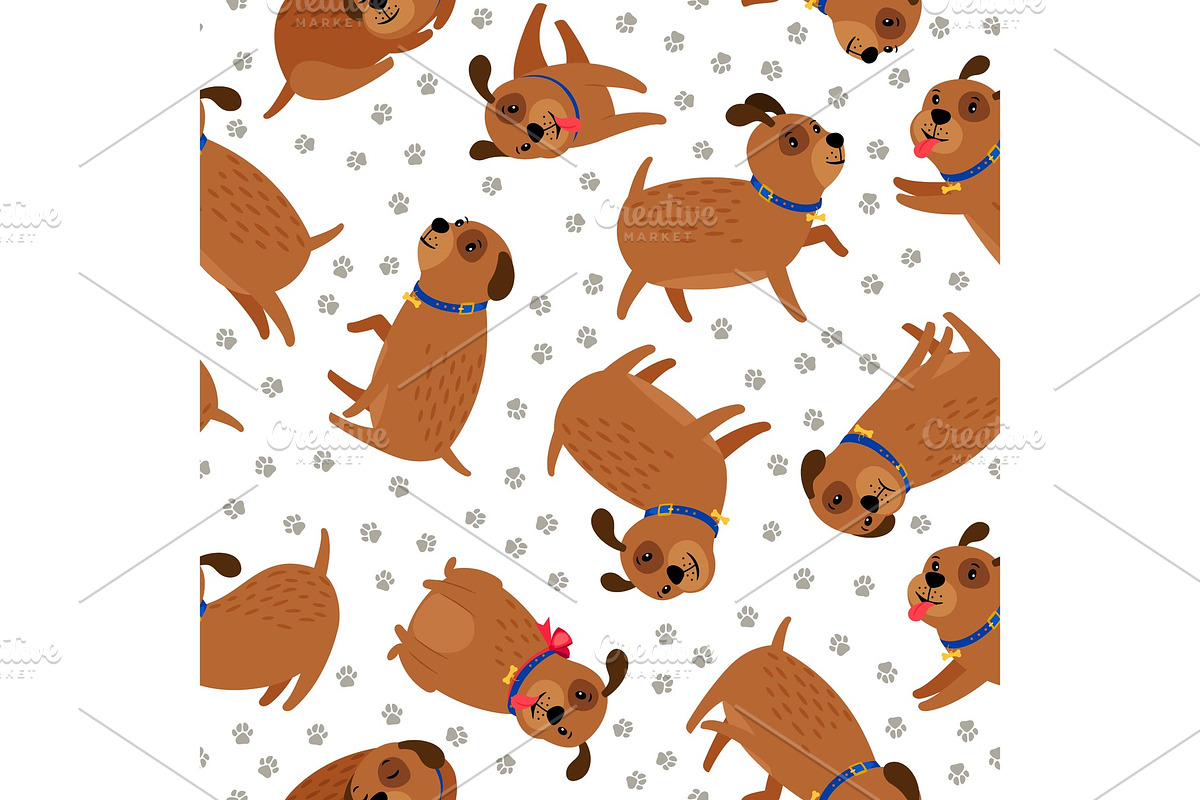 Puppy seamless pattern with paws footprints in Illustrations - product preview 8