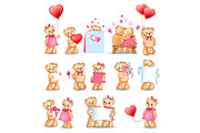 Teddy Bears Set Valentine Vector Illustration