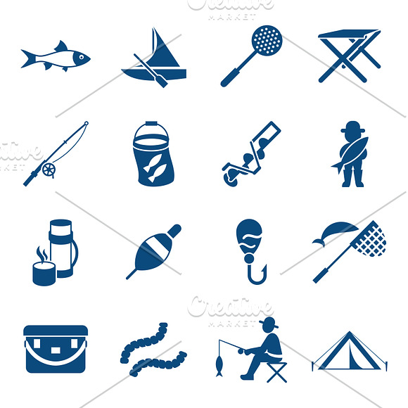 Vector bundle 16 fishing icons set in Objects - product preview 2