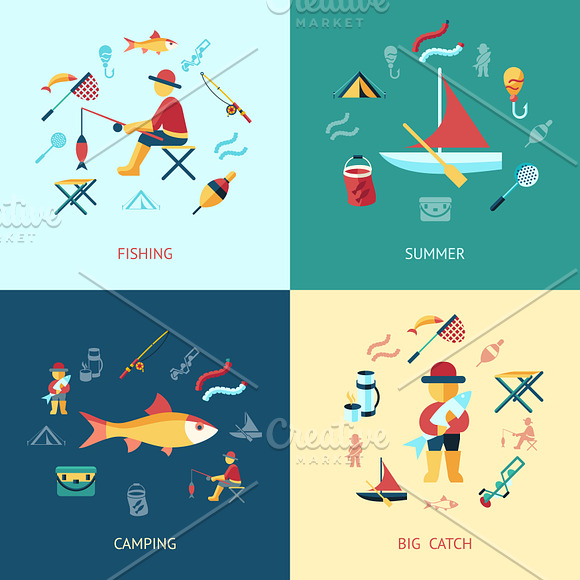 Vector bundle 16 fishing icons set in Objects - product preview 5