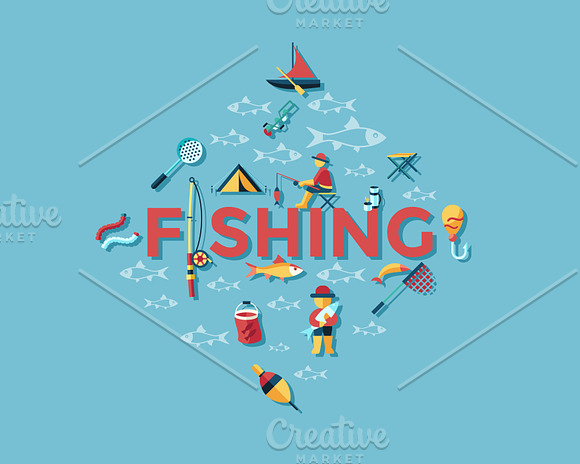 Vector bundle 16 fishing icons set in Objects - product preview 7