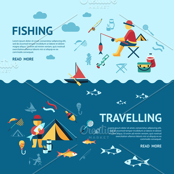 Vector bundle 16 fishing icons set in Objects - product preview 10