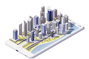 Vector isometric city on the smartphone screen